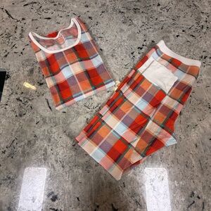 Old Navy Women’s Plaid Long Underwear Pajama Set - Red, Orange, Blue